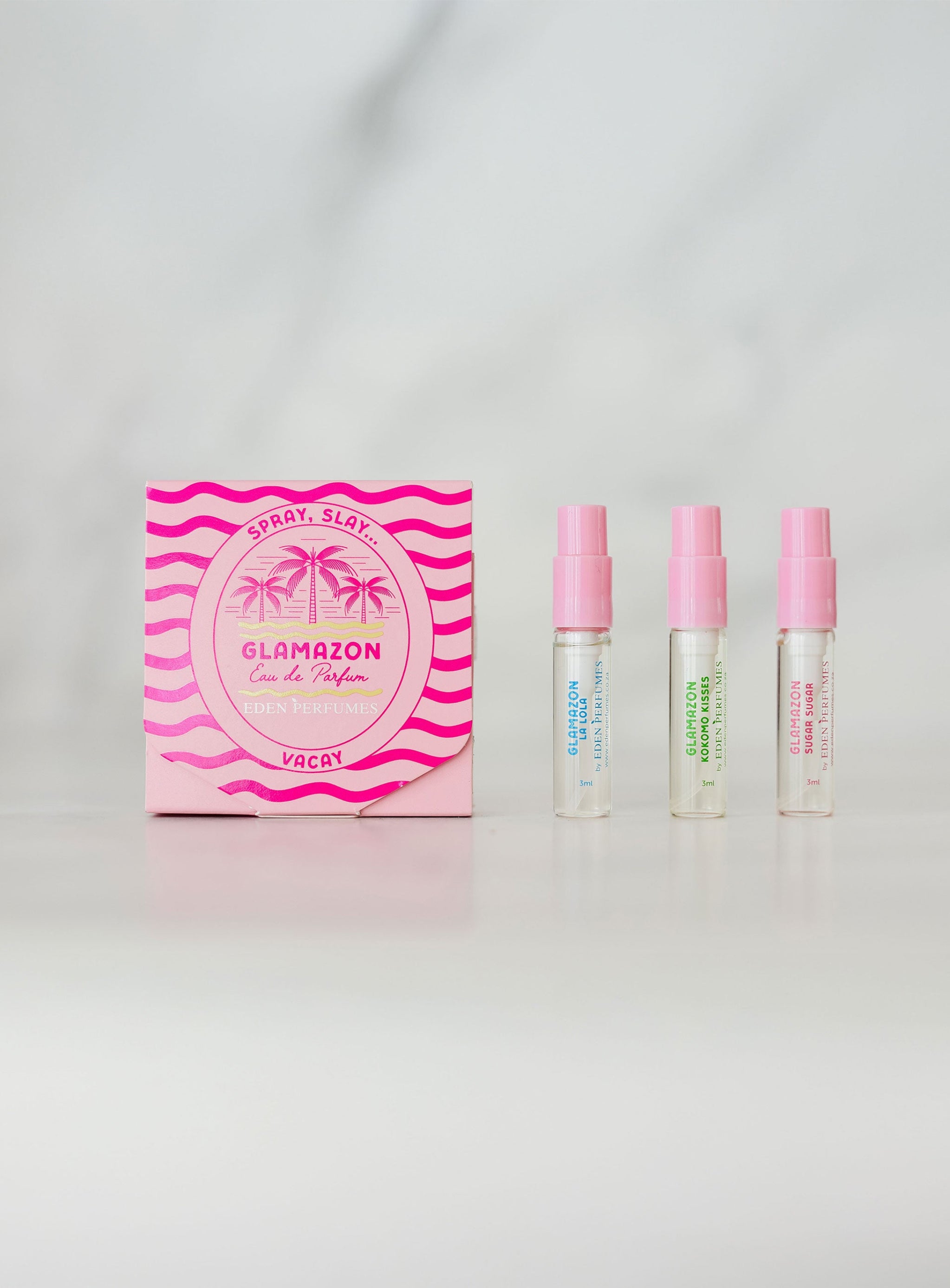 Glamazon spray set with pink packaging on a white background