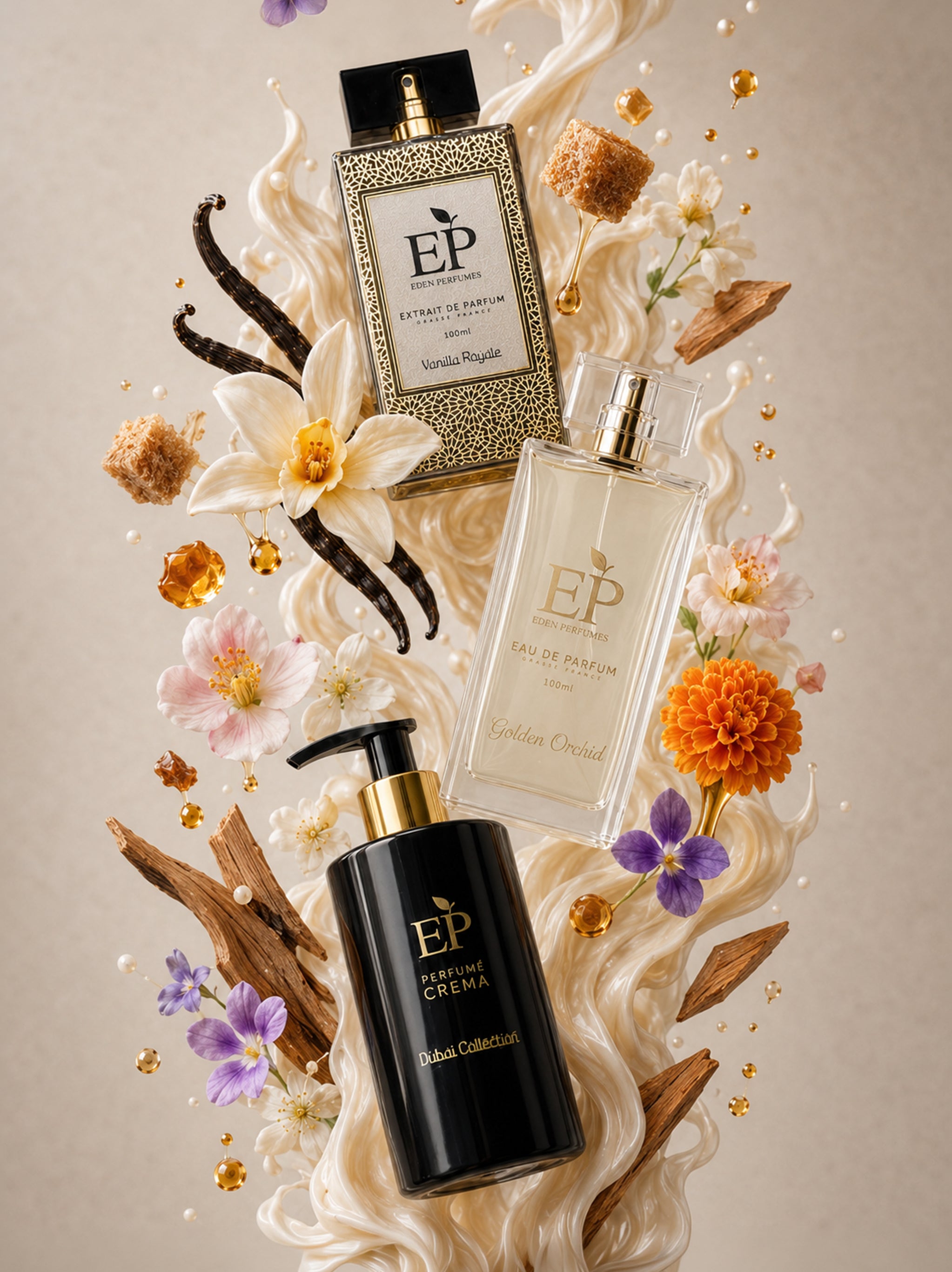 Vanilla Royale Lotion + Vanilla Royale Fragrance + Golden Orchid Fragrance